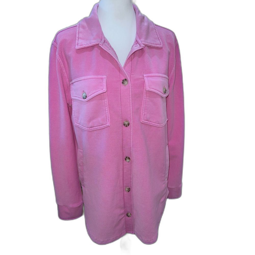 Soft Pink Ribbed Oversized Shacket Cozy Button Front Layering XS Altar’d State - Picture 3 of 11